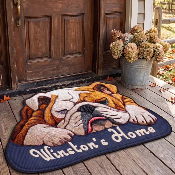Custom Shape Doormat featuring Faithful Bulldog Design
