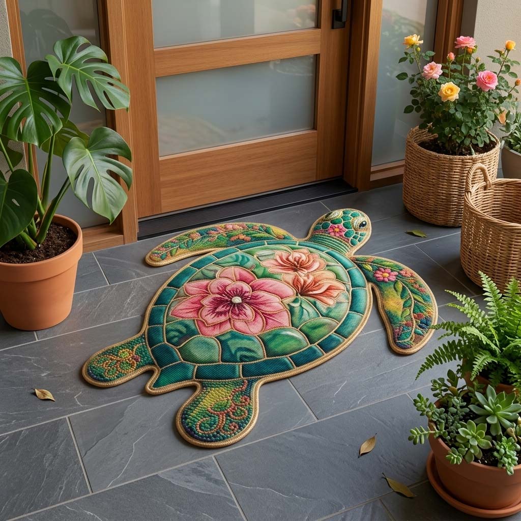 Custom Shaped Blush Bloom Turtle Doormat