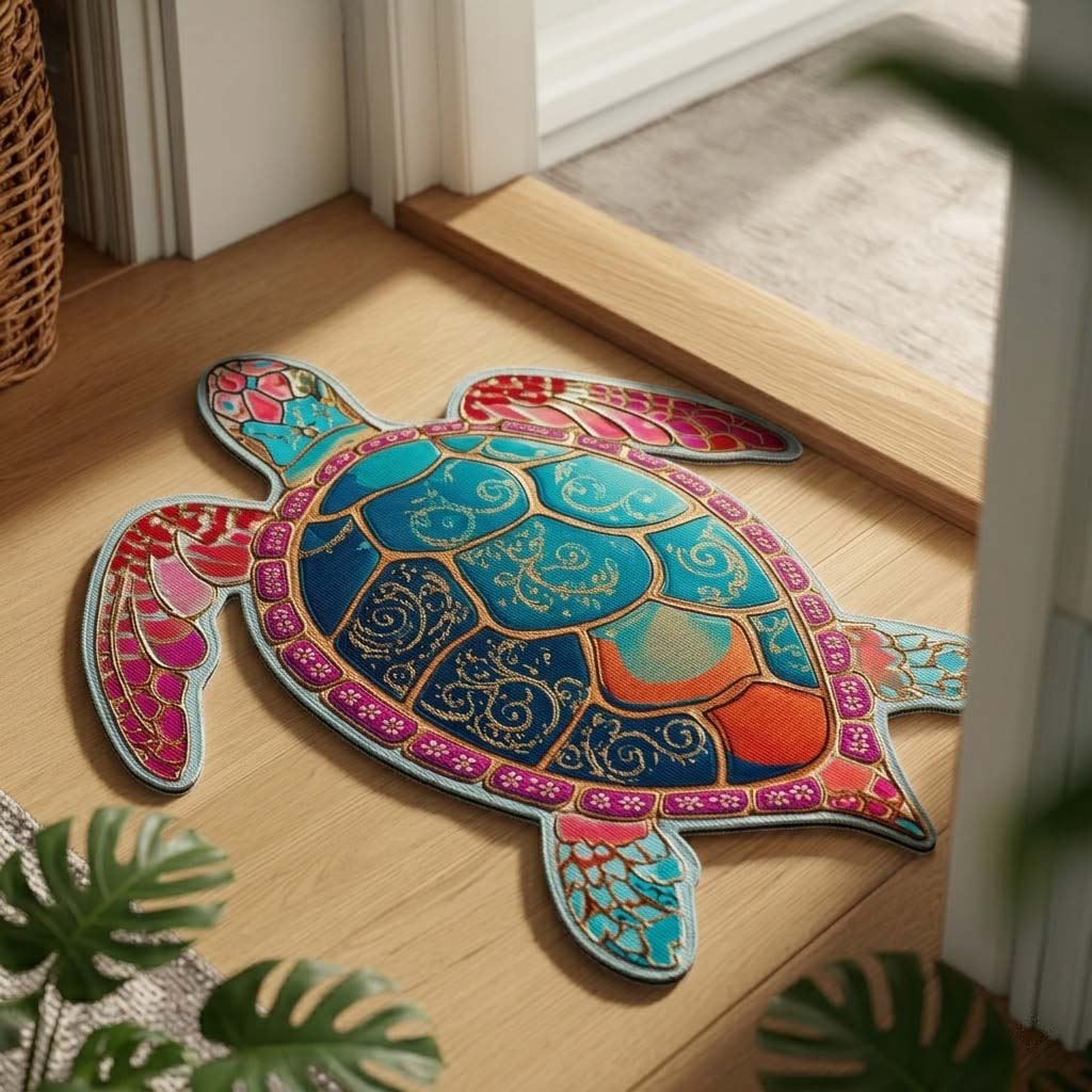 Custom Boho Mosaic Turtle Shaped Doormat