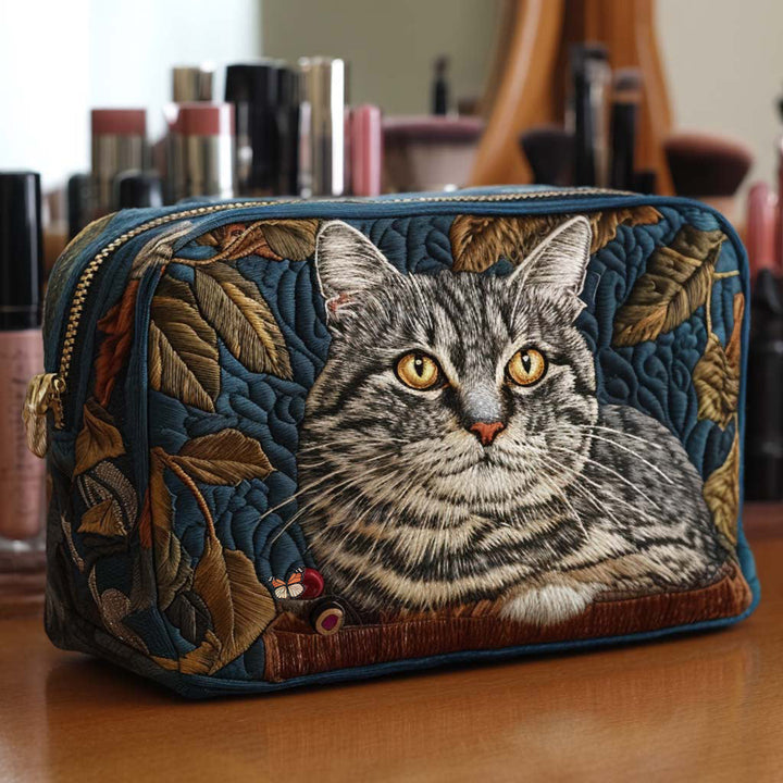 Bright Whiskers Quilted Cosmetic Pouch