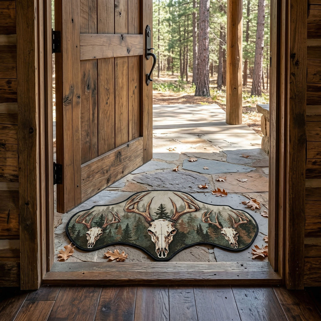 Custom Shaped Doormat with Cabin Antler Crest