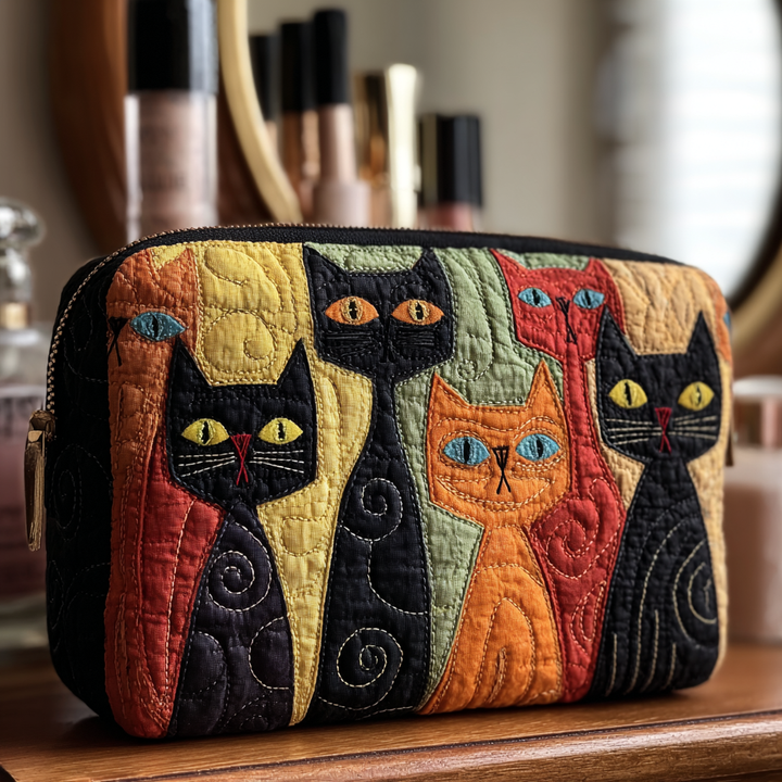Decorative Cat Quilted Cosmetic Bag