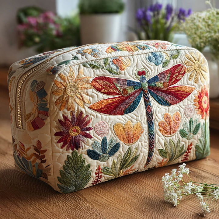 Light Blue Dragonfly Quilted Cosmetic Bag