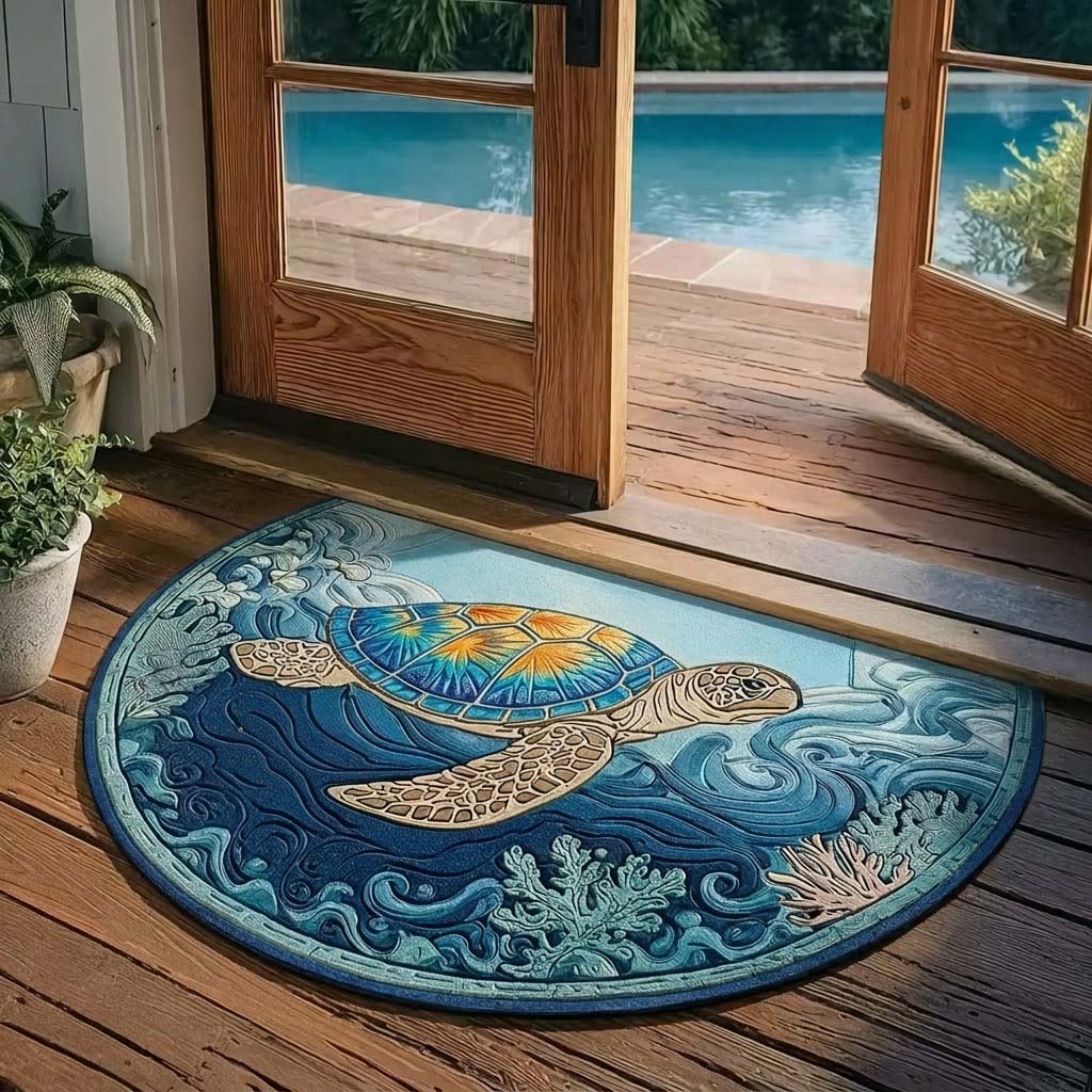 Custom Coastal Wave Turtle Shaped Doormat