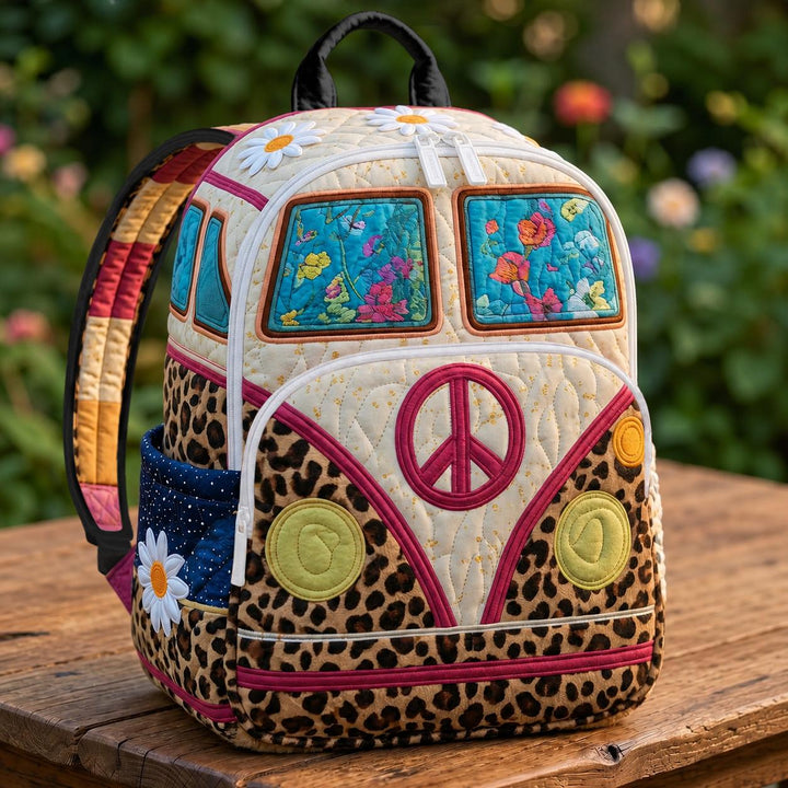 Quilted Leopard Print Hippie Van Backpack