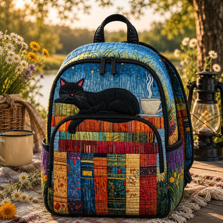 Quilted Black Cat Backpack by Book Nook