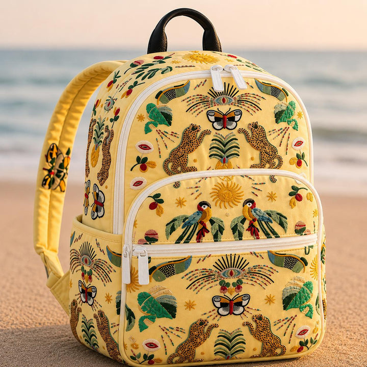 Quilted Dalmatian Backpack with Garden Scene and Triple Zipper