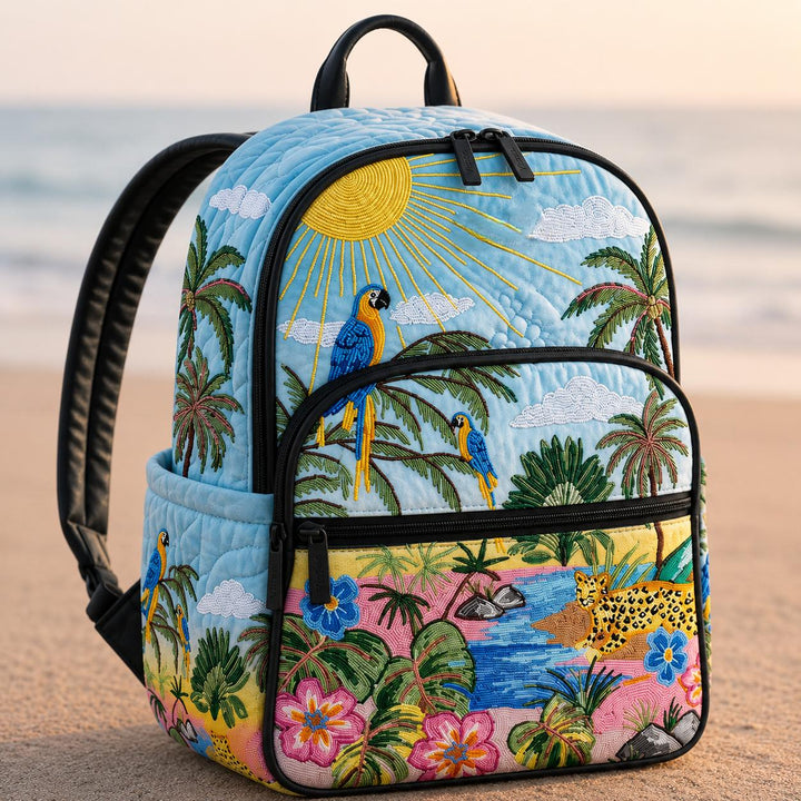Quilted Black Cat & Lavender Backpack with Triple Zipper Closure