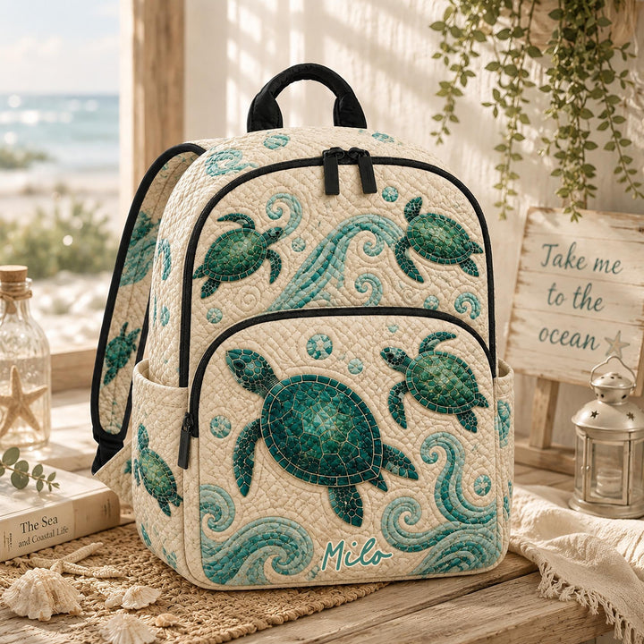 Custom Green Sea Turtle Quilted Backpack