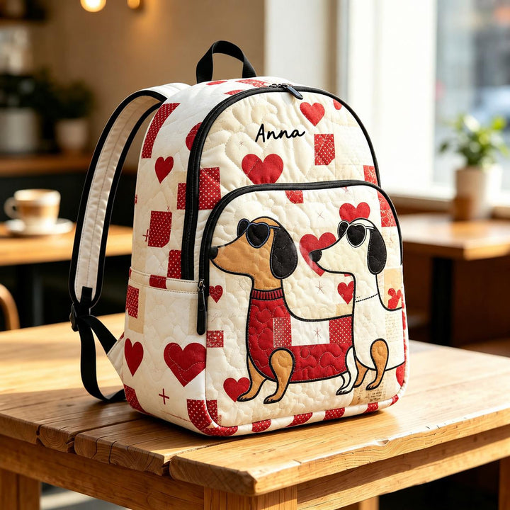 Personalized Quilted Backpack for Valentine's Day - Dachshund Design