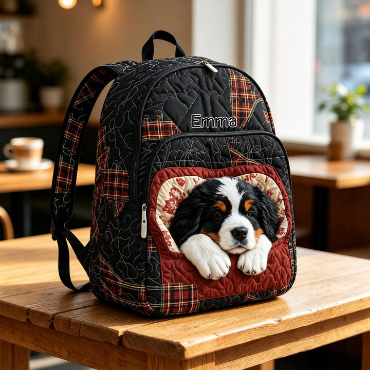 Personalized Quilted Backpack with Adorable Dog Patch
