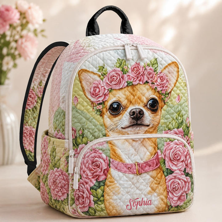 Personalized Floral Quilted Chihuahua Backpack