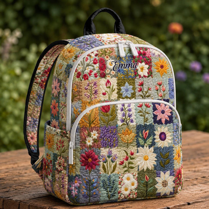 Custom Floral Patchwork Quilted Backpack
