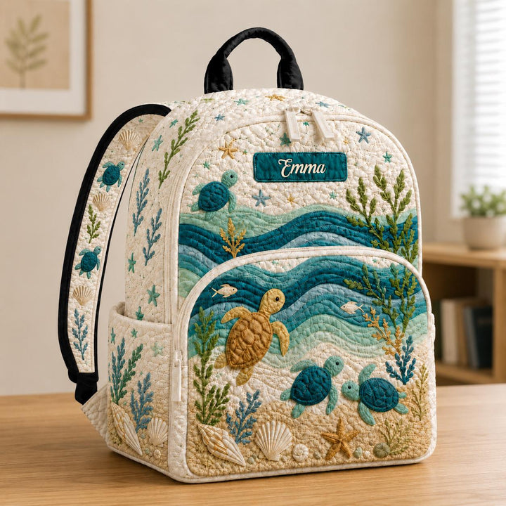 Custom Sea Turtle Quilted Backpack - Black or White