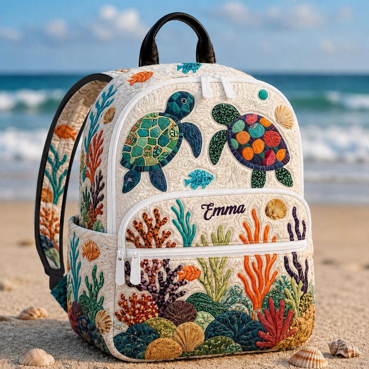 Customizable Ocean Life Quilted Backpack with Triple Zipper