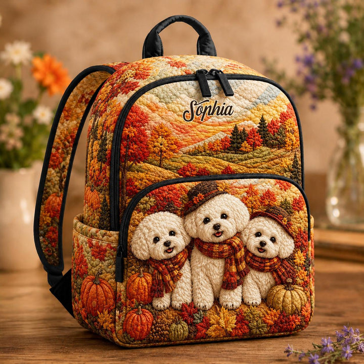 Adorable Quilted Backpack with Customizable Cute Pumpkin & Puppies Design