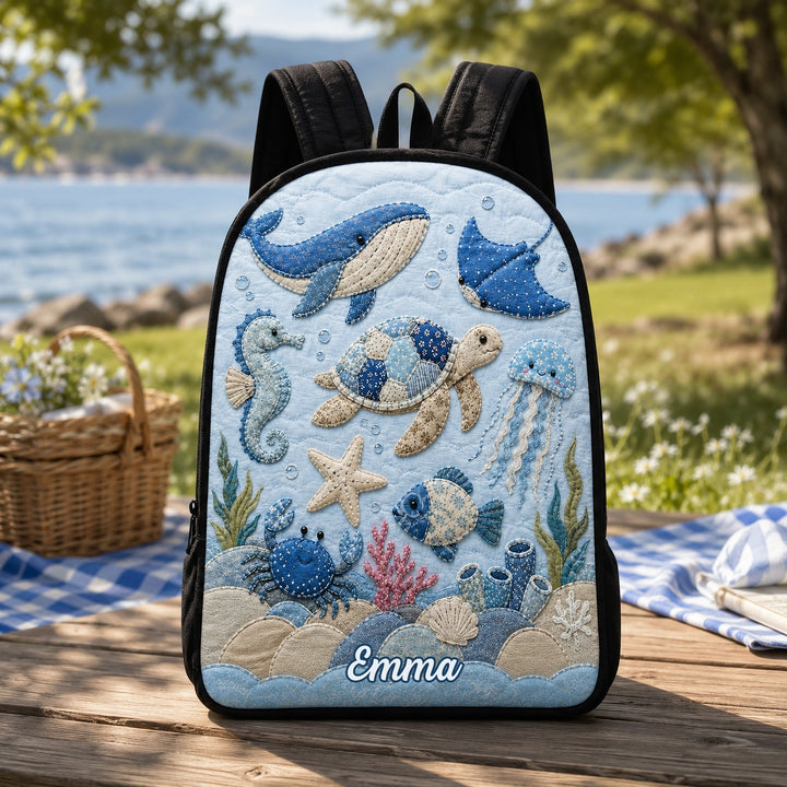 Personalized Quilted Backpack 'Under the Sea' with Black Strap
