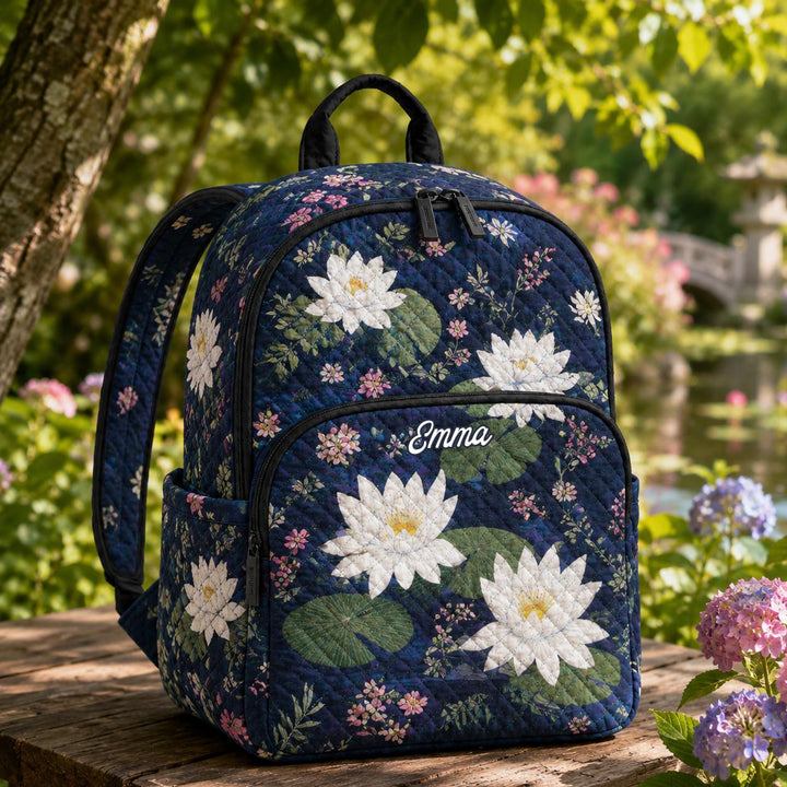 Custom Water Lily Quilted Backpack