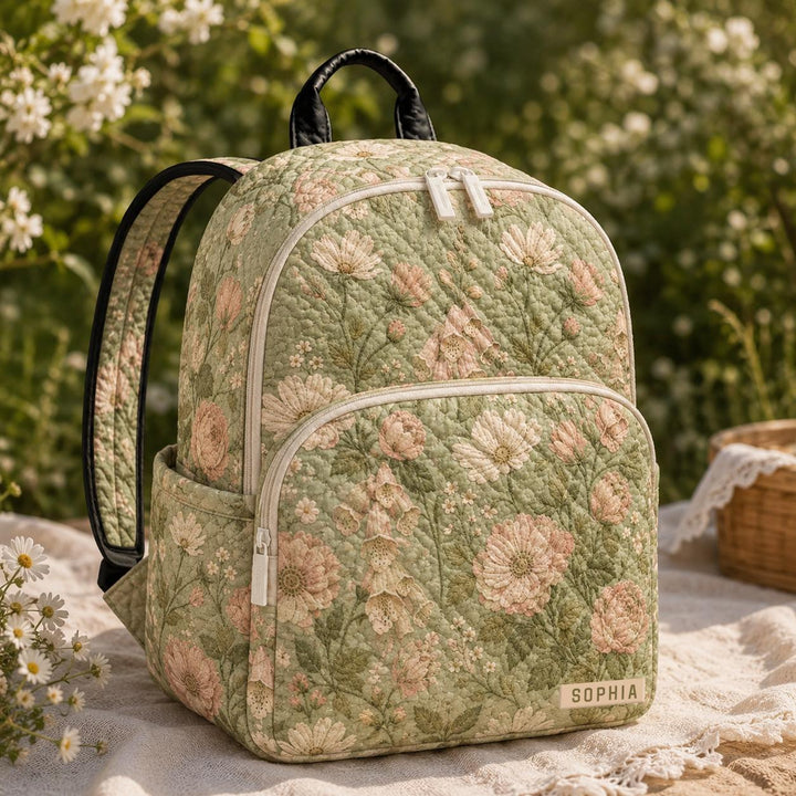 Personalized Pastel Floral Quilted Backpack