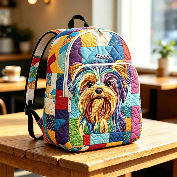 Personalized Quilted Backpack - Vibrant Yorkie Design