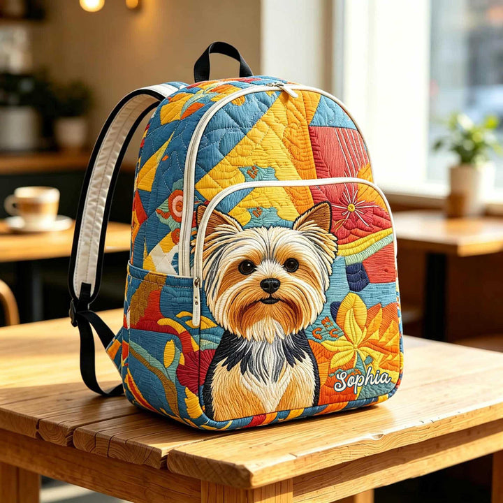Custom Quilted Backpack featuring Yorkshire Terrier Design