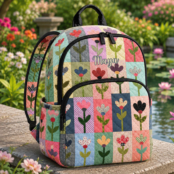 Personalized Floral Patchwork Quilted Backpack