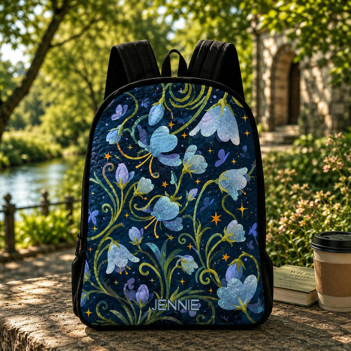 Personalized Bluebell Starry Night Quilted Backpack with Black Strap