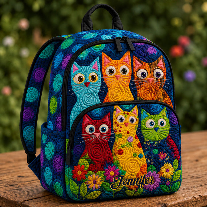 Quilted Backpack with Fantastic Felines Design