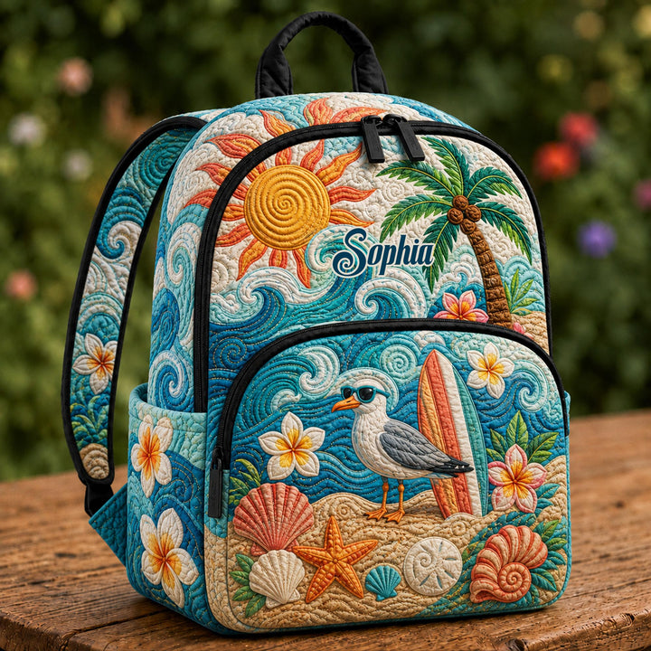 Customizable Summer Seagull Quilted Backpack