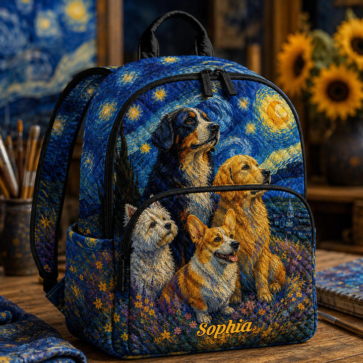 Personalized Quilted Backpack featuring Van Gogh's Starry Night