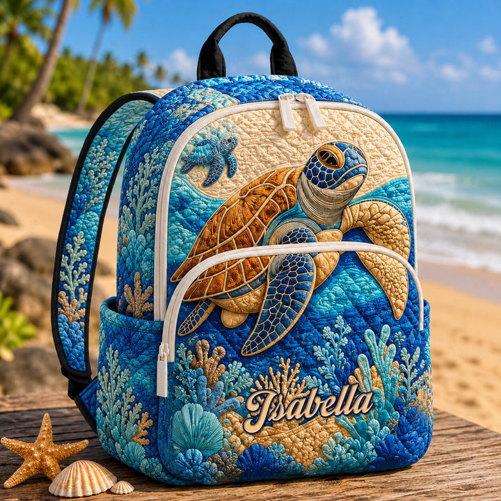 Customizable Ocean Turtle Quilted Backpack
