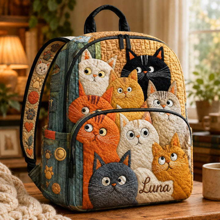 Customizable Patchwork Kitten Quilted Backpack