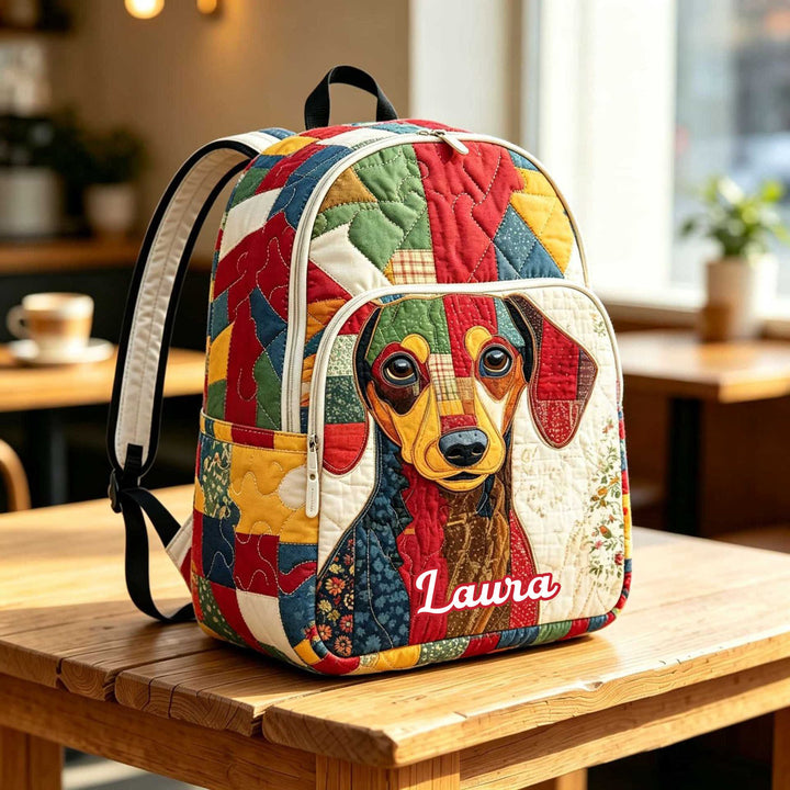 Personalized Dachshund Patchwork Quilted Backpack