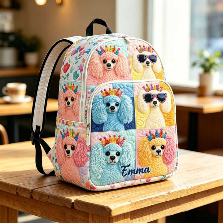 Personalized Quilted Backpack - Colorful Puppy Princess Design