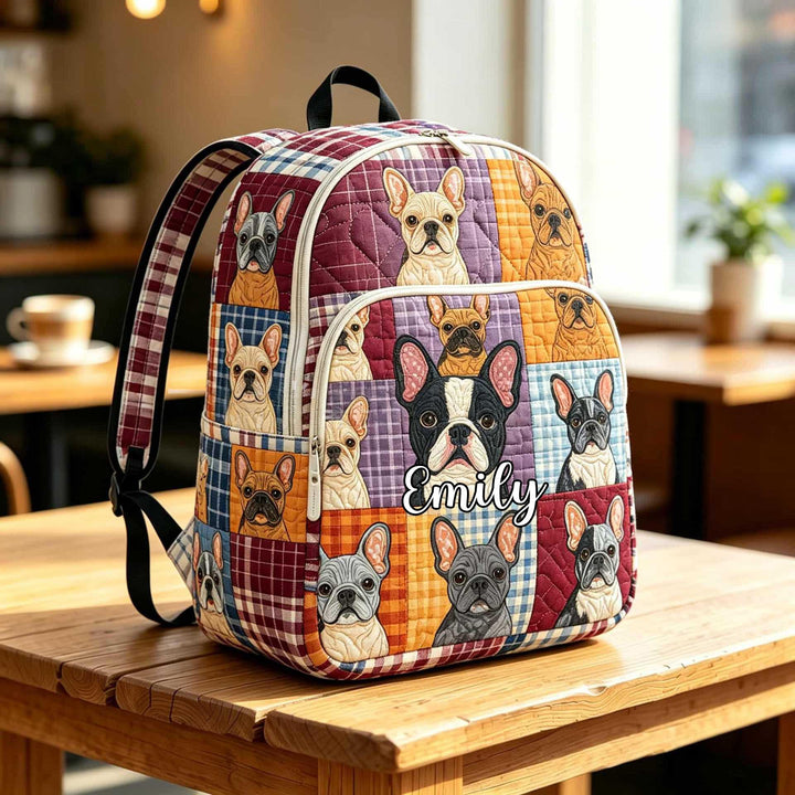 Customizable Quilted Backpack featuring French Bulldog Design