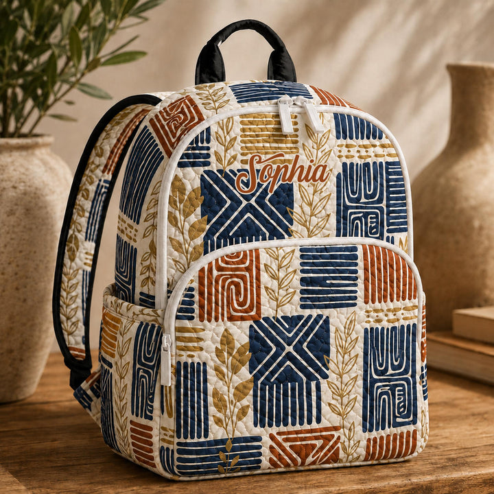 Personalized Quilted Backpack with Boho Tribal Design