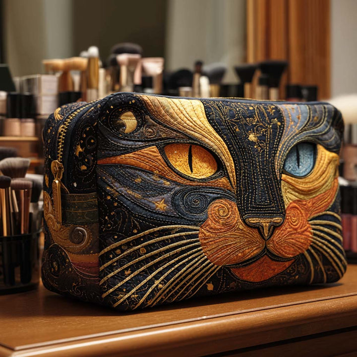 Chic Cat-Inspired Quilted Makeup Bag