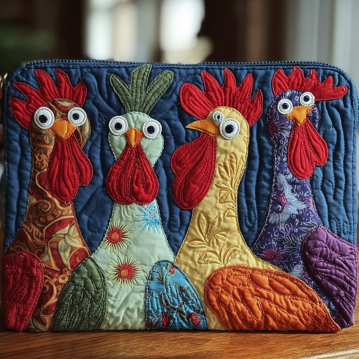 Cheerful Chicken Quilted Pouch V1