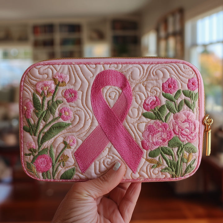 Breast Cancer Ribbon Quilted Pouch V2