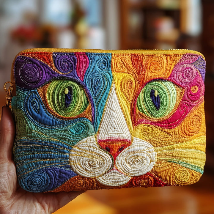 Swirly Cat Quilted Pouch V2