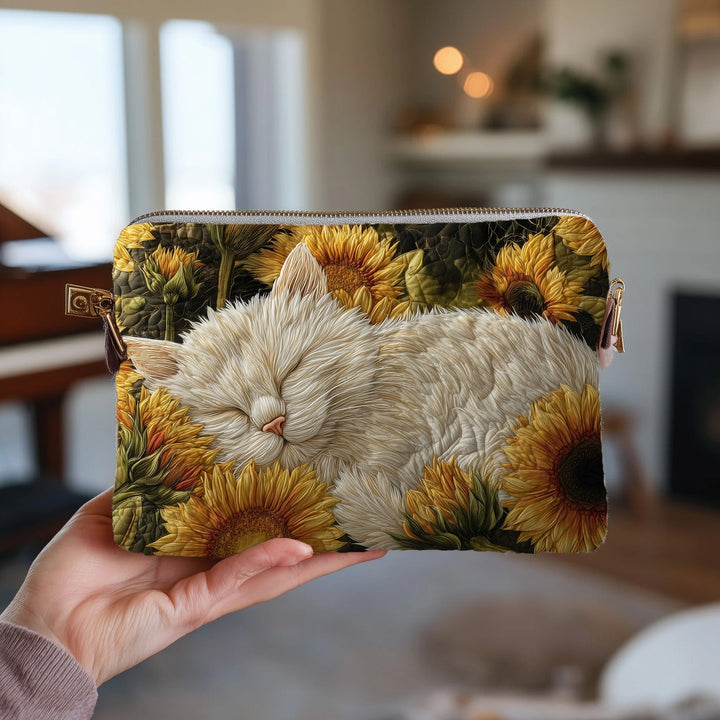 Sunflower Cat Quilted Pouch