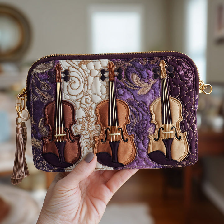 Elegant Violin Quilted Pouch V2