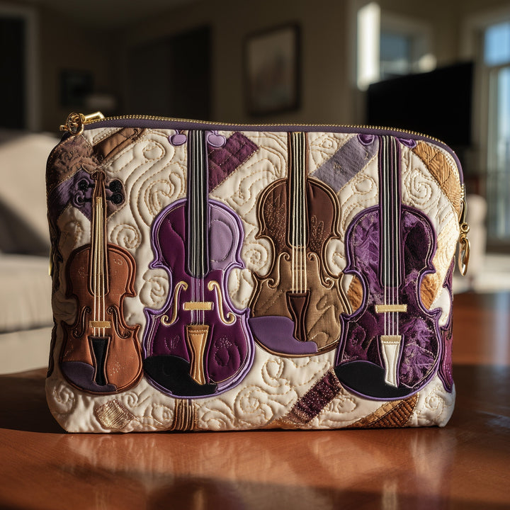 Elegant Violin Quilted Pouch V4