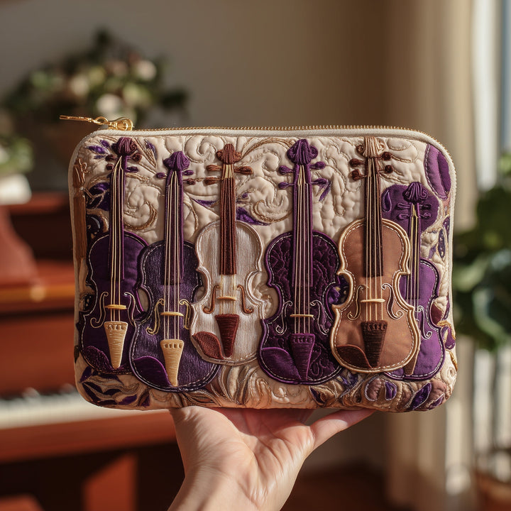 Elegant Violin Quilted Pouch V5