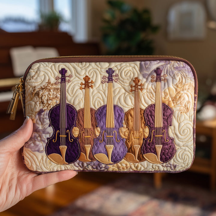 Elegant Violin Quilted Pouch V6