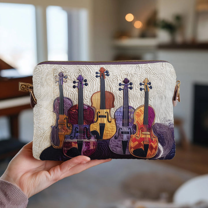 Elegant Violin Quilted Pouch V9