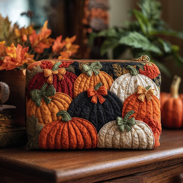 Rustic Pumpkin Charm Quilted Pouch V2