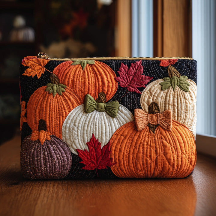 Rustic Pumpkin Charm Quilted Pouch V1