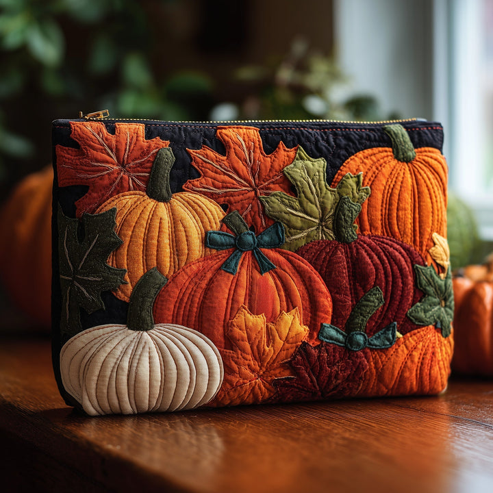 Rustic Pumpkin Charm Quilted Pouch V3