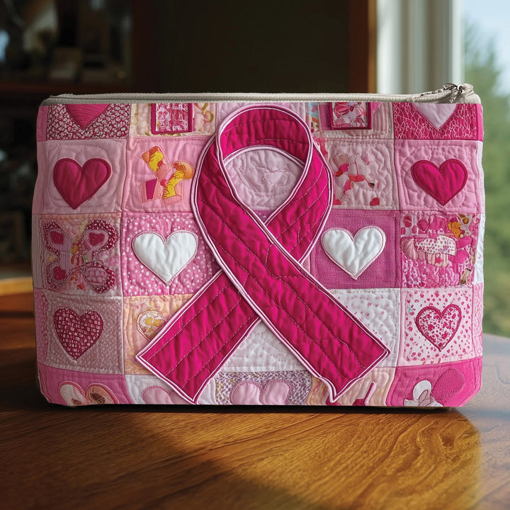 Breast Cancer Ribbon Quilted Pouch V3